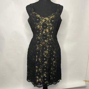 Black lace gold satin dress